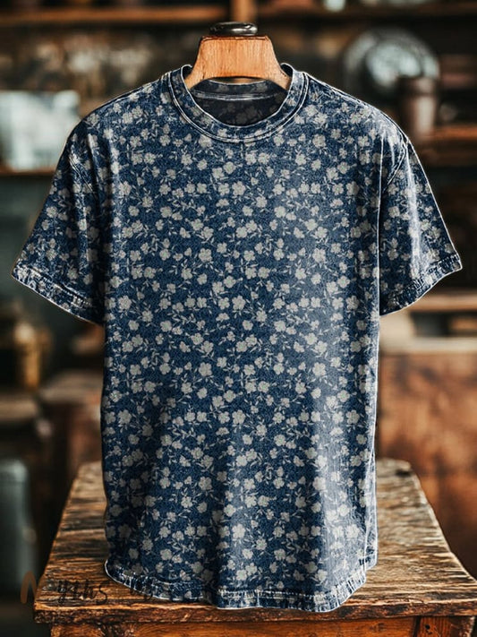 Unisex Vintage Floral Art Print Casual Tee