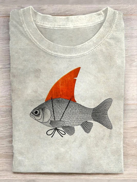 Unisex Funny Fish Illustration Print Casual Unisex Tee
