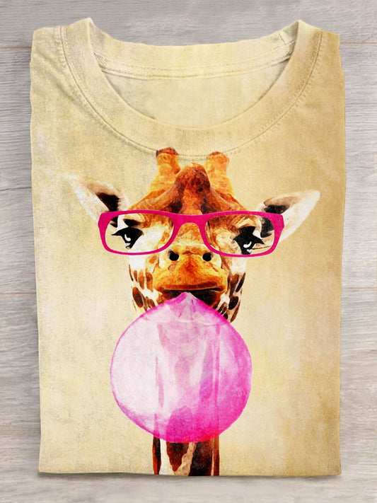 Funny Cute Giraffes Art Print Causal Short Sleeve Unisex Tee