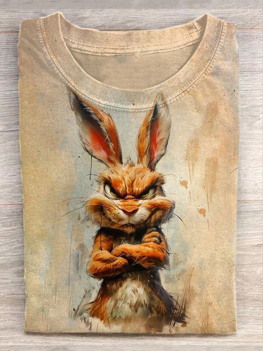 Easter Funny Bunny Illustration Print Casual Unisex Tee