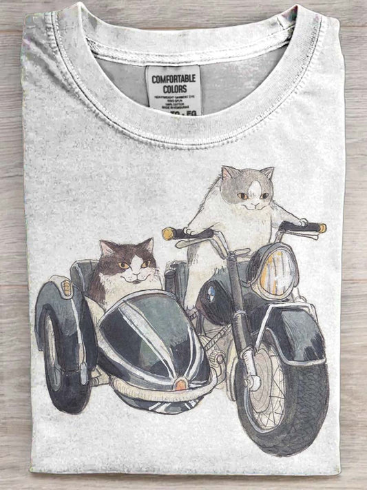 Wacky Biker Cat Print Unisex Tee