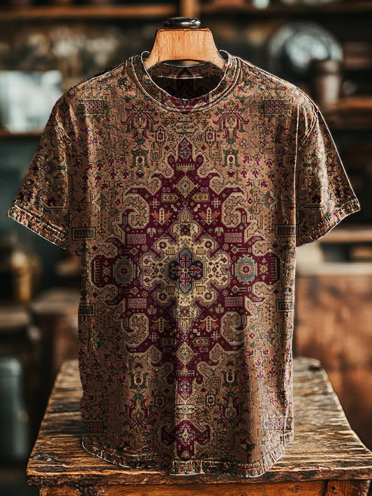 Retro Ethnic Geometric Printing Unisex Tee