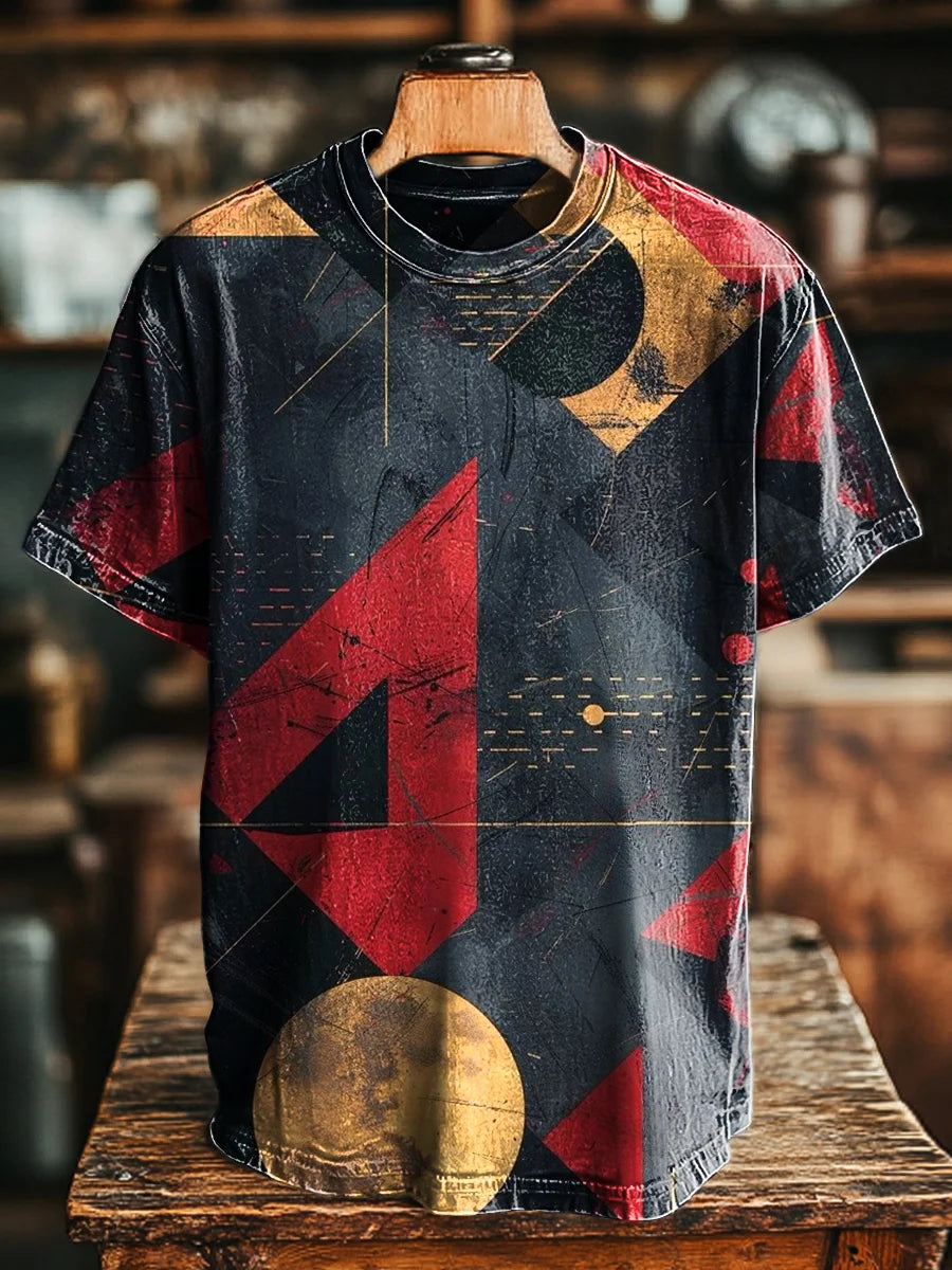 Unisex Retro Irregular Geometric Print Tee