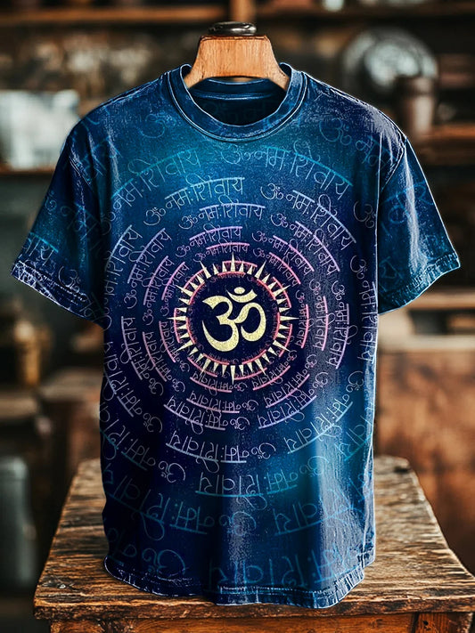 Vintage Blue Totem Print Casual Unisex Tee