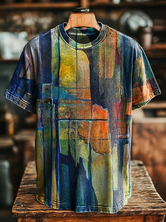 Unisex Vintage Abstract Ink Geometric Art Print Tee