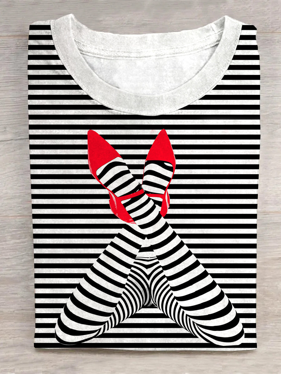 Stripes and Red High Heels Unisex Tee