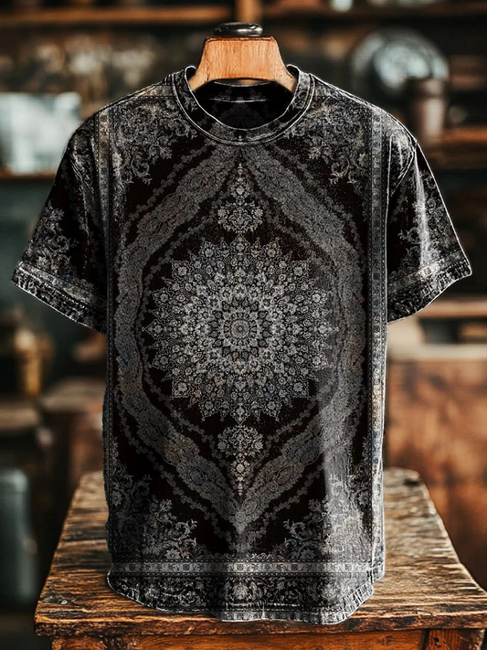 Unisex Vintage Ethnic Floral Print Casual Tee