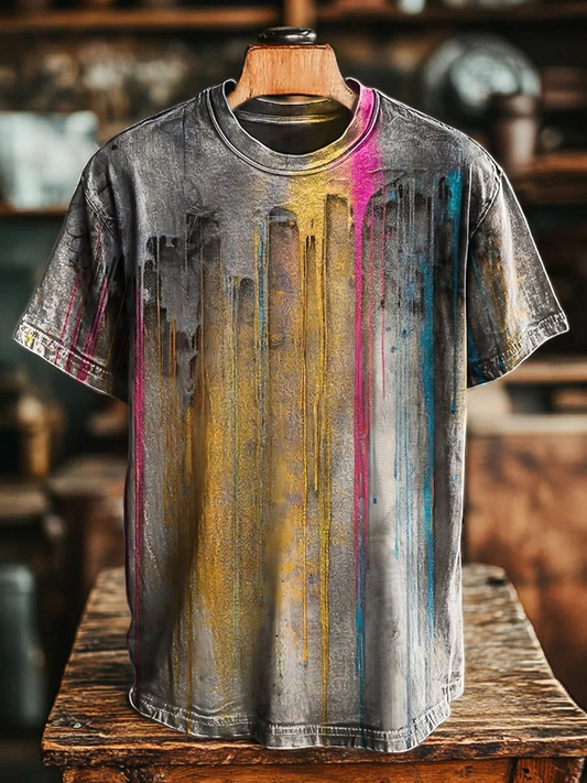 Unisex Vintage Colorful Ink Print Casual Tee