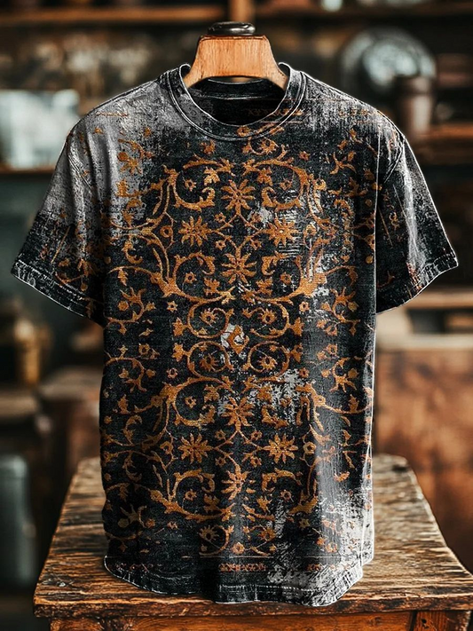 Unisex Vintage Abstract Floral Print Casual Tee