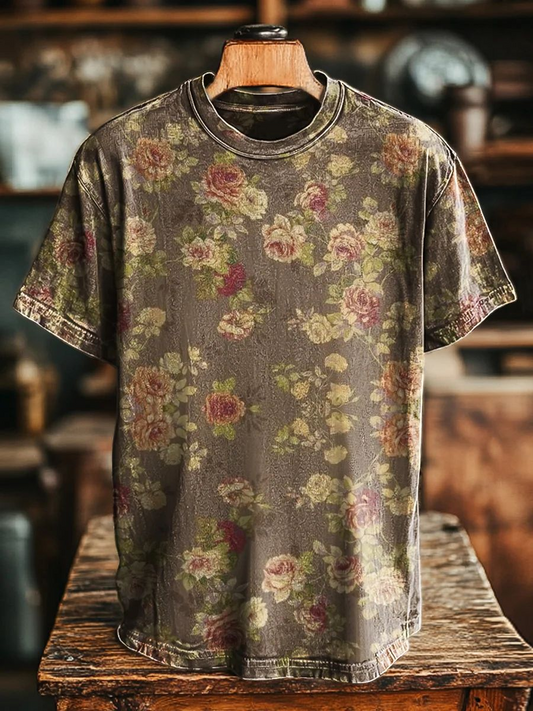 Unisex Vintage Floral Print Casual Tee