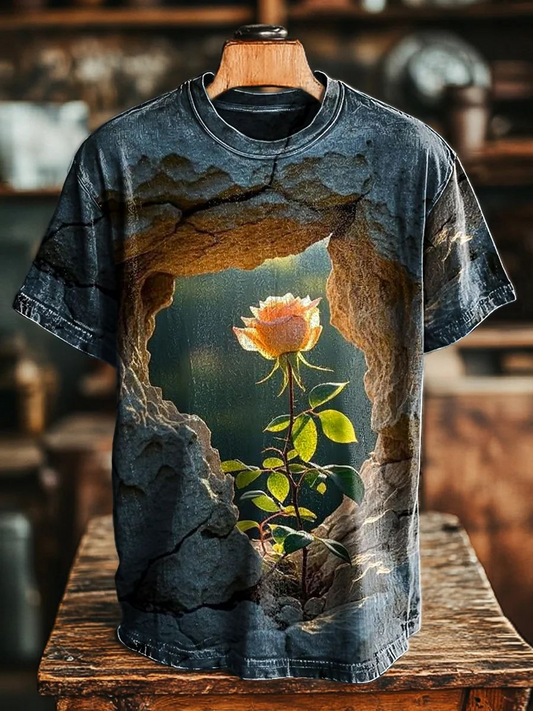 Unisex Vintage Floral Stone  Casual Tee