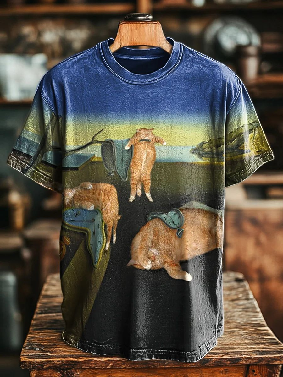 Unisex Fun Cat Nap Printed Casual Tee