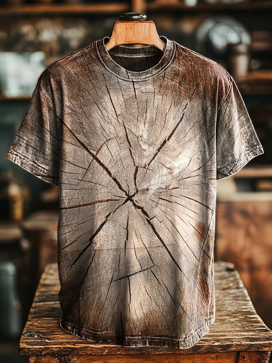 Unisex Vintage Tree Texture Print Casual Tee