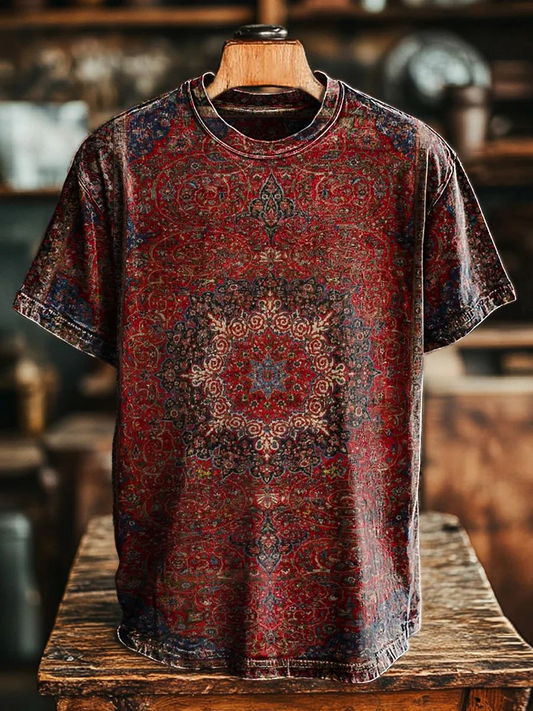 Unisex Vintage Ethnic Geometric Floral Print Casual Tee
