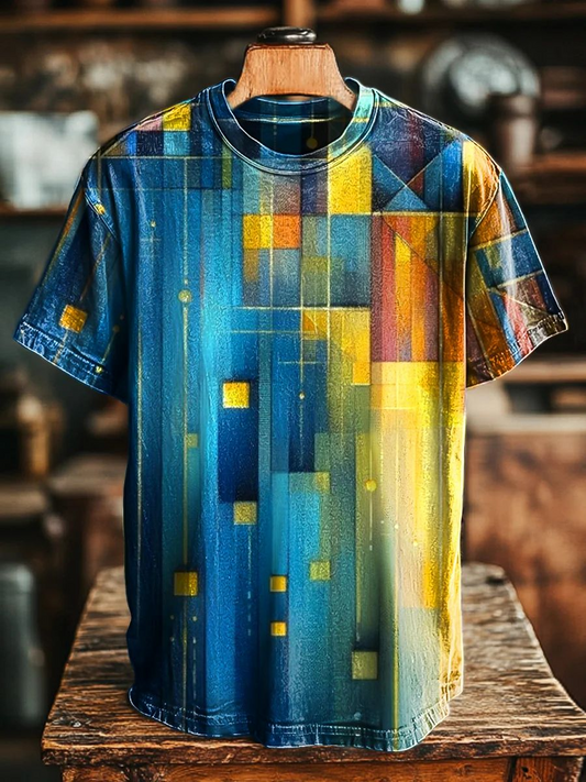 Unisex Retro Colorful Geometric Print Casual Tee