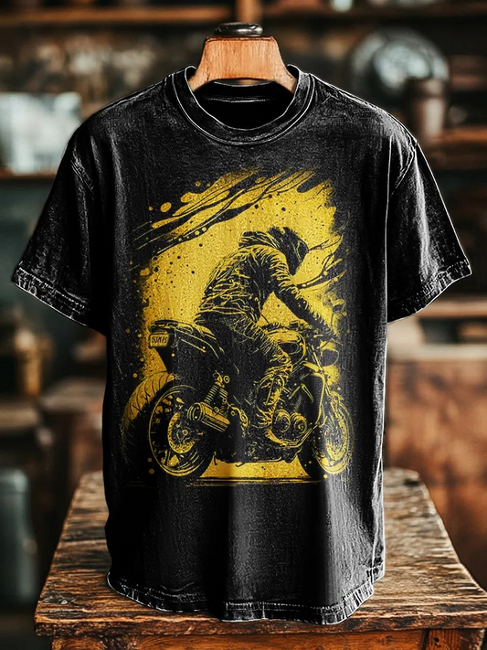 Unisex Retro Biker Print Casual Tee