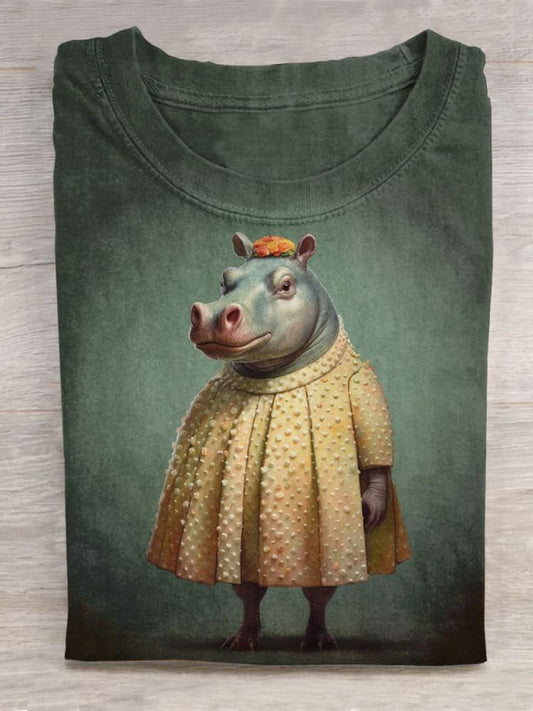 Funny Hippo Cute Lady Hippopotamus Art Pattern Print Unisex Tee
