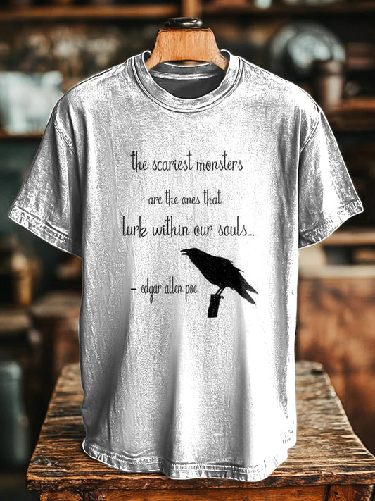 Unisex Vintage Crow Letter Print Casual Tee