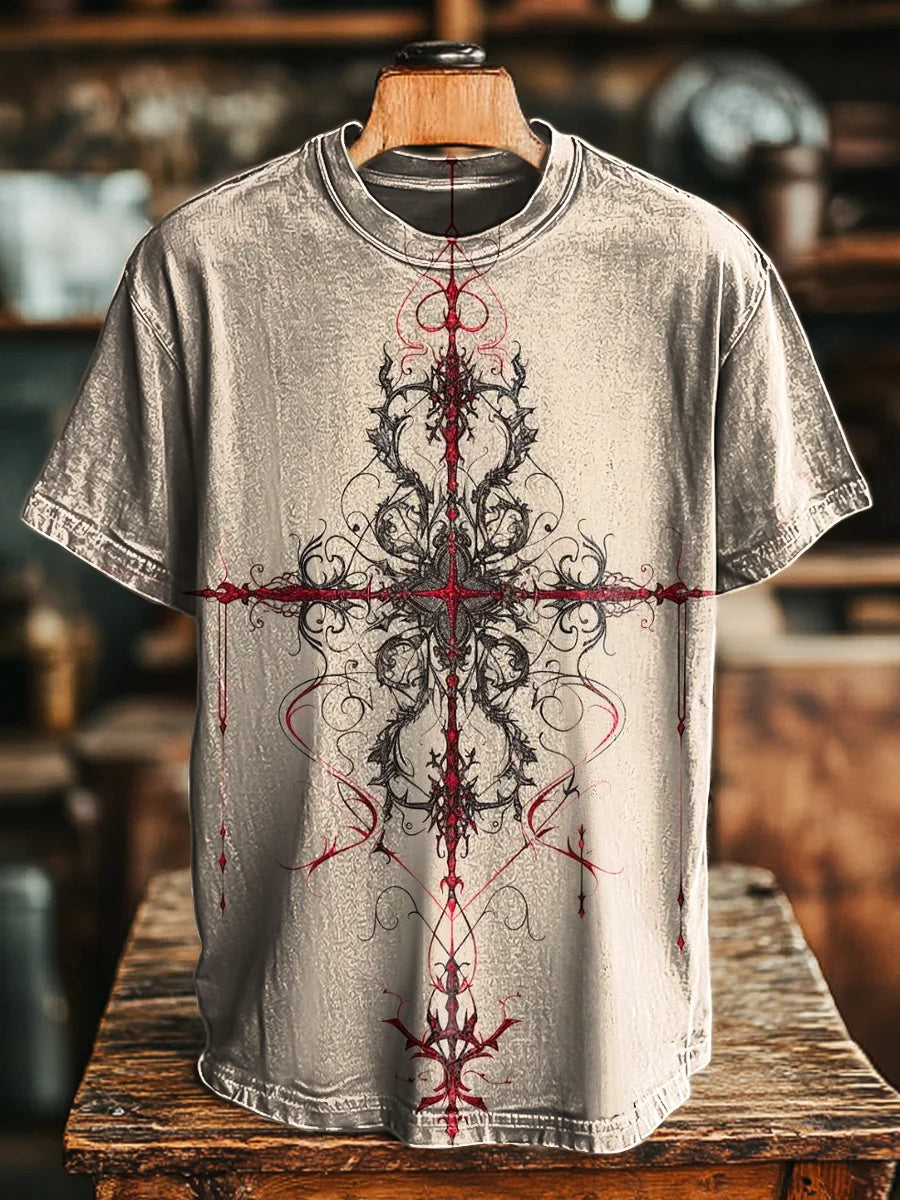 Unisex Vintage Criss Cross Printed Casual Tee