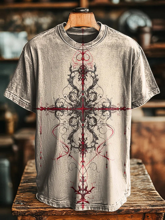 Unisex Vintage Criss Cross Printed Casual Tee