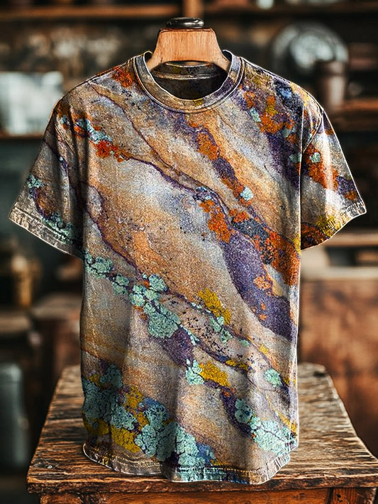 Unisex Vintage Abstract Line Texture Print Casual Loose Tee