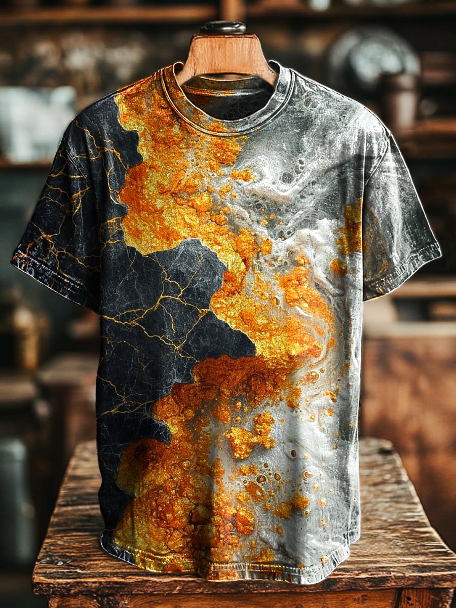 Unisex Vintage 3D Marbled Art Print Casual Loose Tee