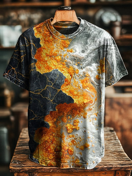 Unisex Vintage 3D Marbled Art Print Casual Loose Tee