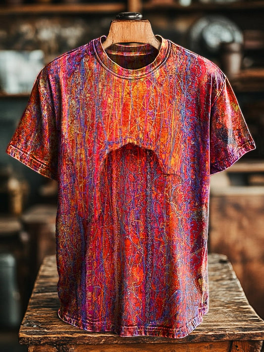 Unisex Vintage Abstract Line Print Casual Loose Tee