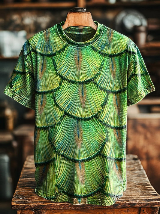 Unisex Vintage Abstract Feather Print Casual Loose Tee