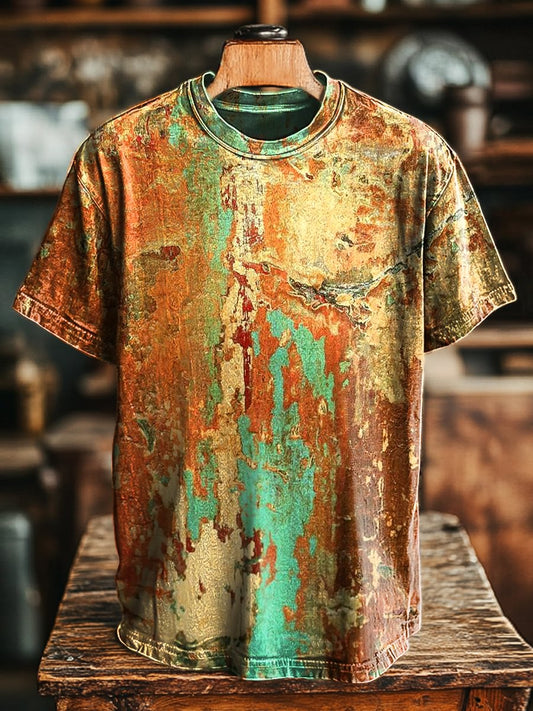 Unisex Vintage Abstract Colorful Textured Print Casual Loose  Tee
