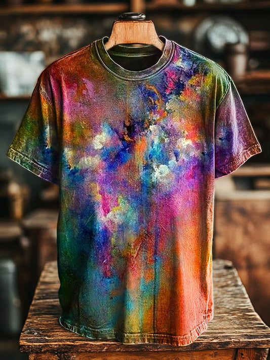 Unisex Vintage Abstract Colorful Ink Art Print Casual Loose Tee