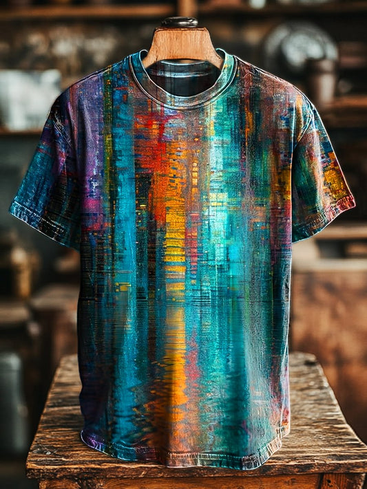 Unisex Vintage Abstract Color Art Print Casual Loose Tee