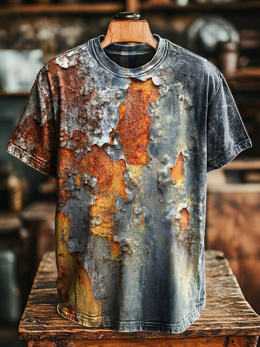 Unisex Vintage Textured Mottled Art Print Casual Loose Tee