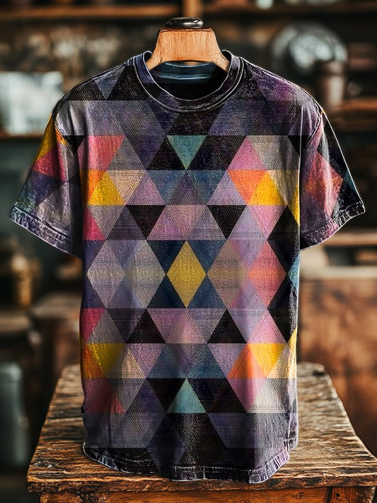 Unisex Vintage Multicolor Geometric Art Print Casual Loose Tee