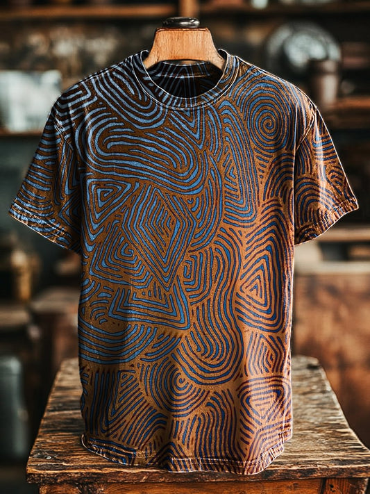 Unisex Vintage Line Geometric Art Print Casual Loose Tee