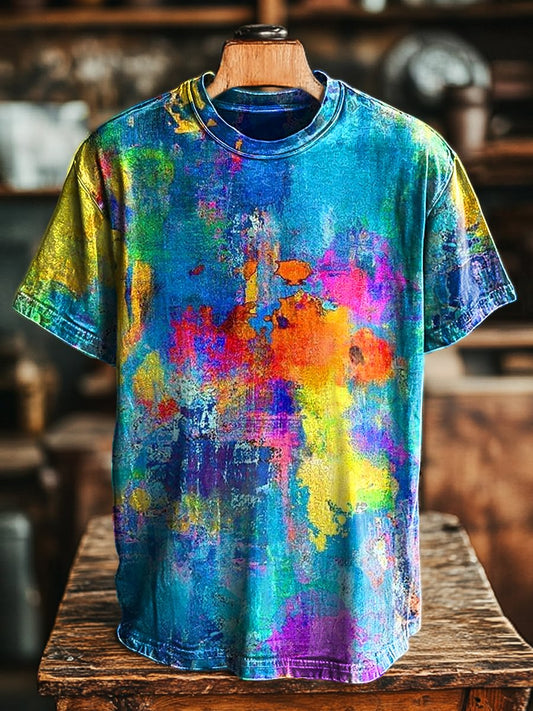 Unisex Vintage Dopamine Color Abstract Art Print Casual Loose Tee