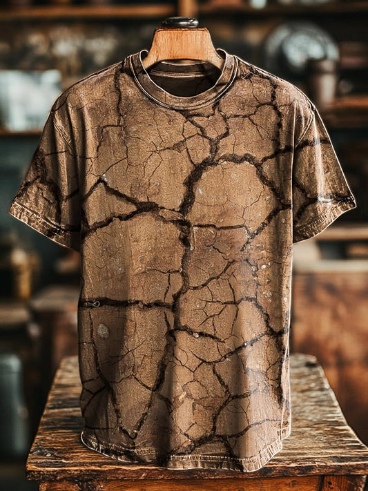 Unisex Vintage Crackle Art Print Casual Loose Tee