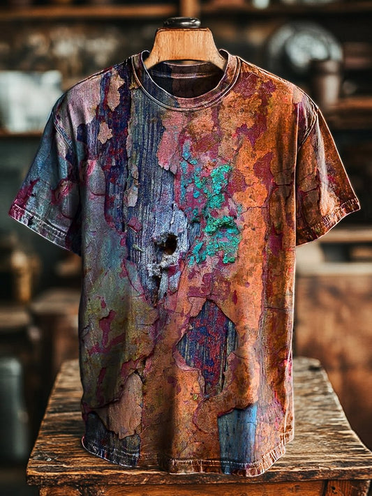 Unisex Vintage Colorful Mottled Old Printed Casual Loose Tee