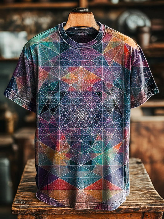 Unisex Vintage Colorful Geometric Art Print  Tee