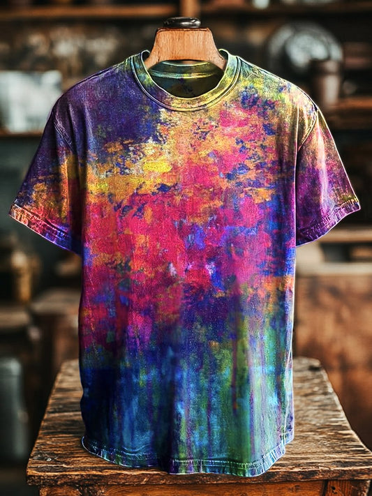 Unisex Vintage Colorful Abstract Ink Art Print Casual Loose Tee