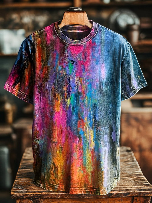 Unisex Vintage Colorful Abstract Art Print Casual Loose Tee
