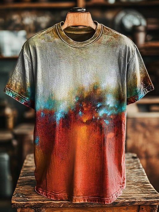 Unisex Vintage Colorblocking Old Art Print Casual Loose Tee