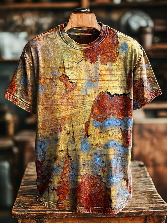 Unisex Vintage Aged Textured Printed Casual Loose Tee