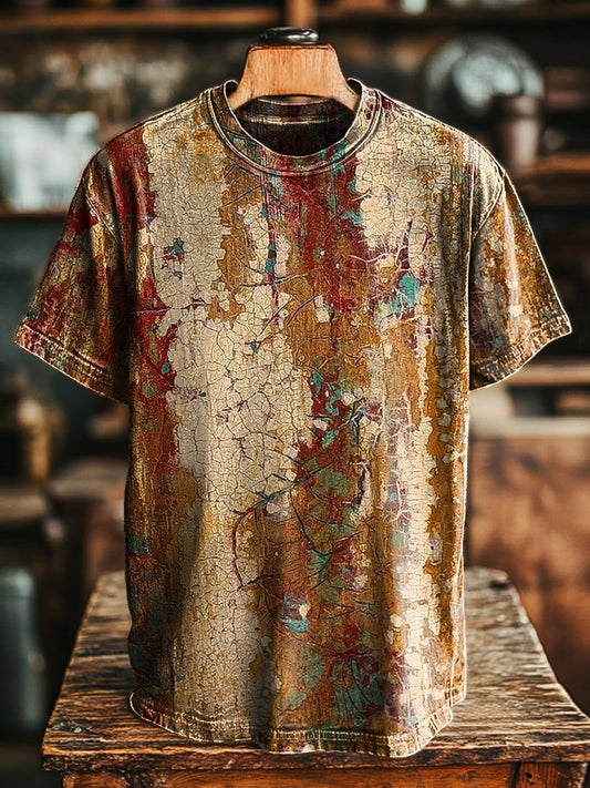 Unisex Vintage Aged Textured Mottled Printed Casual Loose Tee