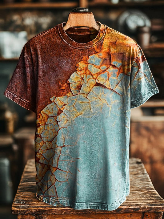 Unisex Vintage Aged Paint Texture Art Print Casual Loose Tee