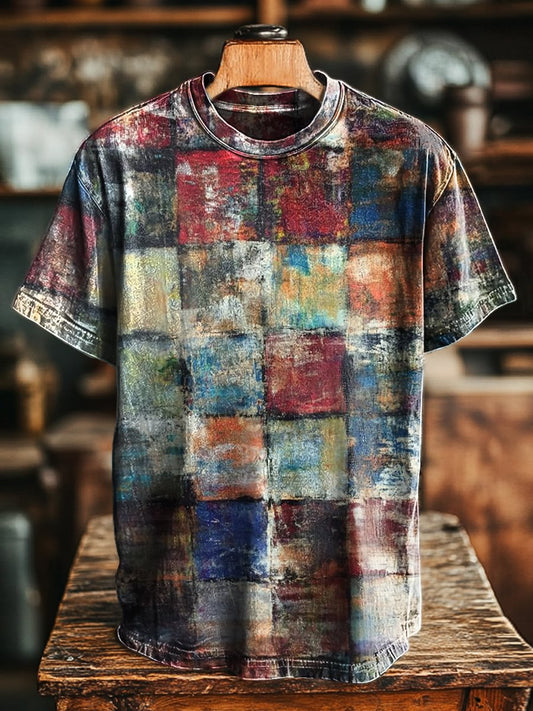 Unisex Vintage Aged Geometric Art Print Casual Loose Tee