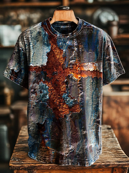 Unisex Vintage Abstract Crackle Art Print Loose  Tee