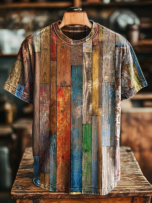 Unisex Vintage Multicolor Aged Stripe Printed Casual Loose Tee