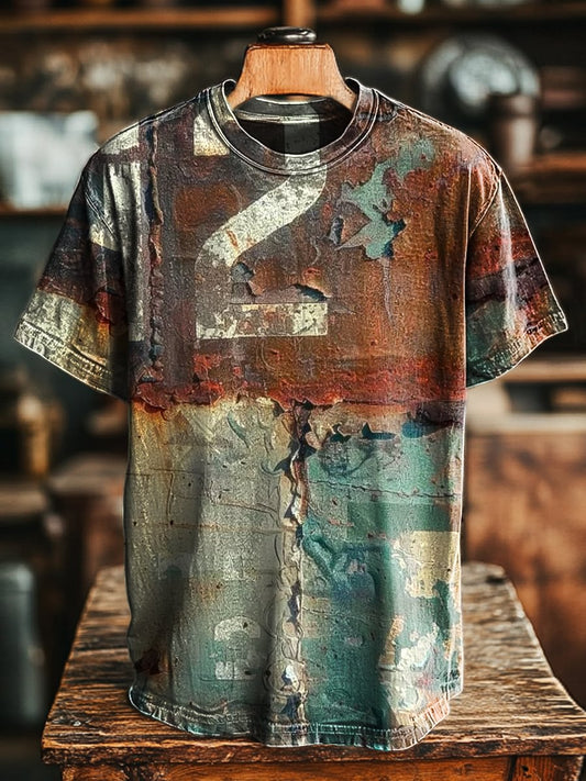 Unisex Vintage Aged Digital Mottled Print  Loose Tee