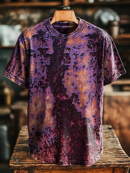 Unisex Vintage Abstract Rust Print Casual Loose Tee